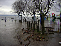 A flooded Burlington playground along Lake Champlain's waterfront. Photo by Lori Fisher.