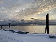 Winter sunrise at Perkins Pier in Burlington, Vermont.