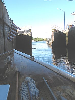 Champlain Canal Lock 12 in Whitehall opens up to the lake releasing its water and anything else in the water to the lake. Photo by Lori Fisher