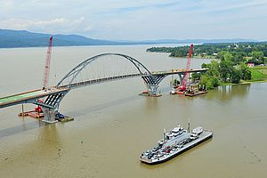 A post-Irene photo of the new bridge arch in place. Photo by Lars Gange and MansfieldHeliflight.