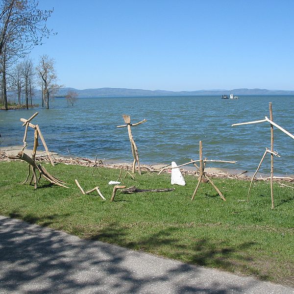 Driftwood sculptures on Burlington’s waterfront. Photo by Lori Fisher.