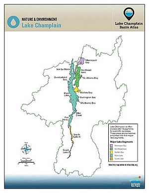 Map of the 5 regions of Lake Champlain from the Lake Champlain Basin Program.