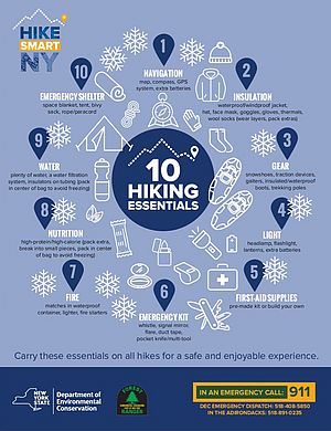 Winter Hiking Essentials infographic from the New York Department of Environmental Conservation.