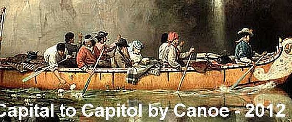 The team will travel in a 36' Voyageur canoe on a 1,118 mile journey from Ottawa to Washington, D.C. Graphic by Capital to Capitol.