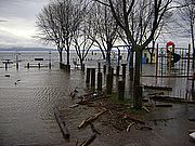 A flooded Burlington playground along Lake Champlain's waterfront. Photo by Lori Fisher.