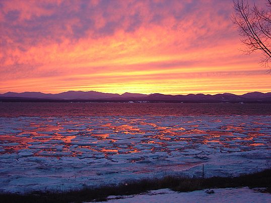 Ice forms on Lake Champlain near Hills Point in Charlotte, VT. Photo by John Winton.