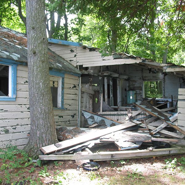 One of the dilapidated buildings contaminated with lead and asbestos that was removed from Law Island.