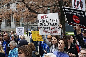 People gather in Albany, NY to protest fracking. Photo by Bennet V via flickr.com.