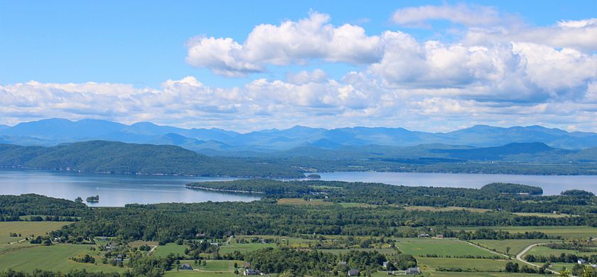 Photo of Lake Champlain and the Adirondacks as seen from Mt. Philo. Taken by Lisa Cicchetti.